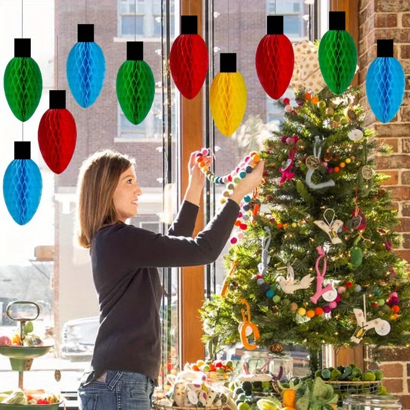 4/12 قطعة فوانيس ورقية على شكل قرص العسل لعيد الميلاد، كرات على شكل قرص العسل الورقية المقلدة، كرة زهور أوروبية وأمريكية مستديرة