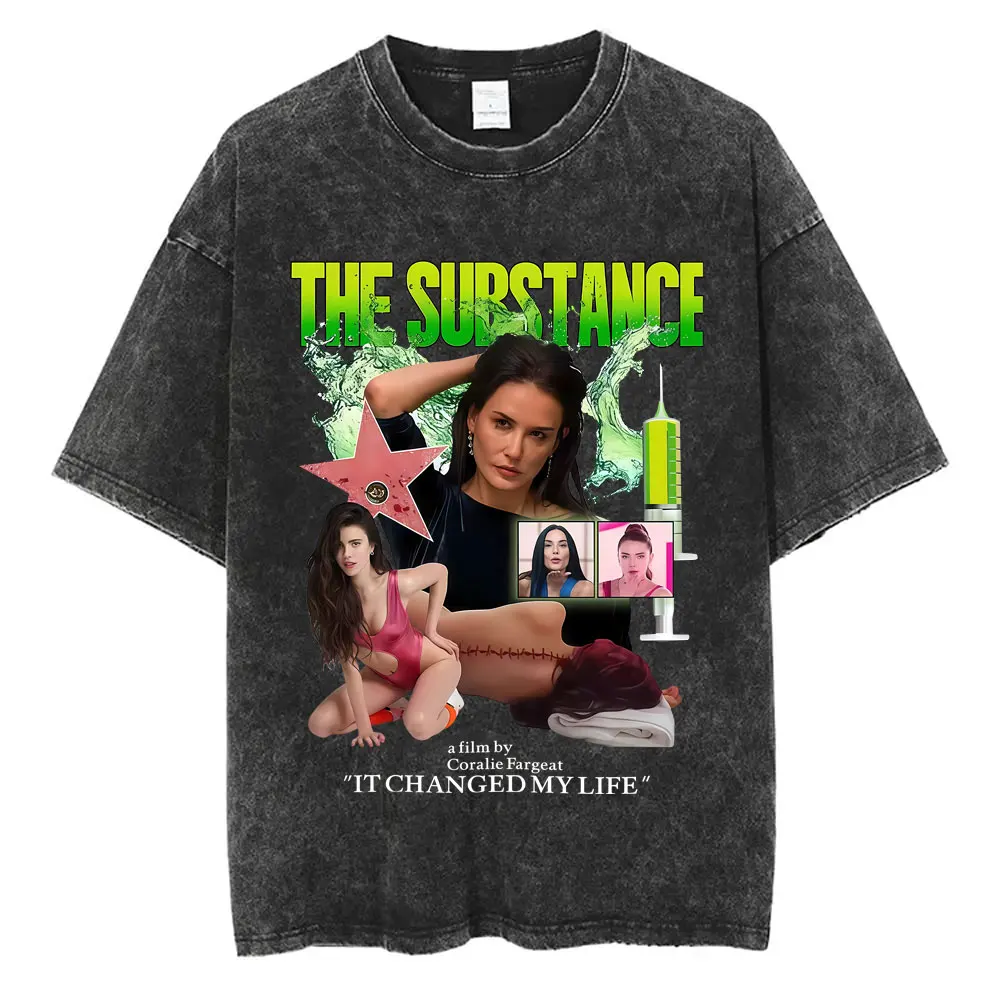 

Washed Vintage Horror Movie The Substance Graphic T Shirt Men Women Clothing Casual Cotton Retro T Shirts Oversized Streetwear