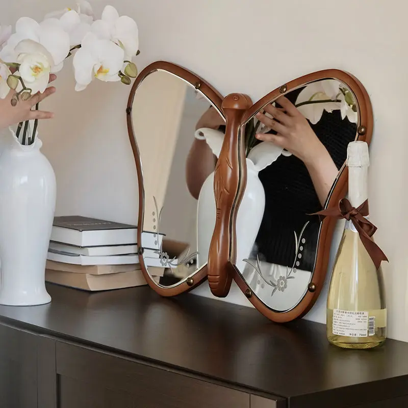 Art Wooden Mirrors Butterfly Interior Modern Luxury Makeup Mirrors Small Decoration Mirror Tabletop Bathroom Mirror Aesthetics