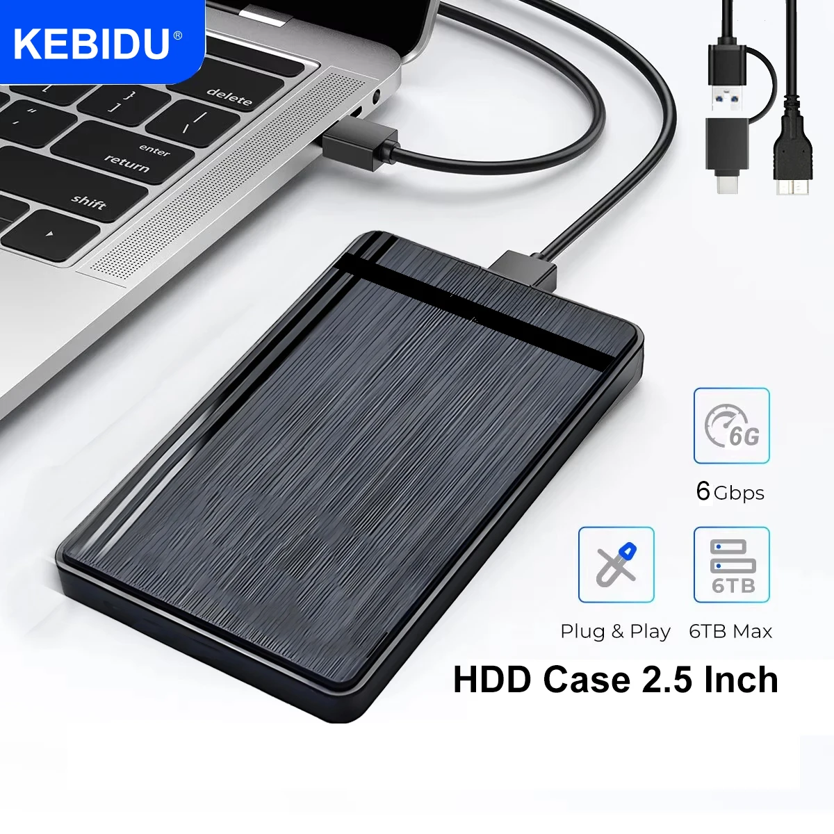 

Kebidu HDD Case 2.5 Inch SATA to USB3.0/Type-C HDD Enclosure 6Gbps Max USB-C External SATA HDD Enclosure Support Auto-Sleep