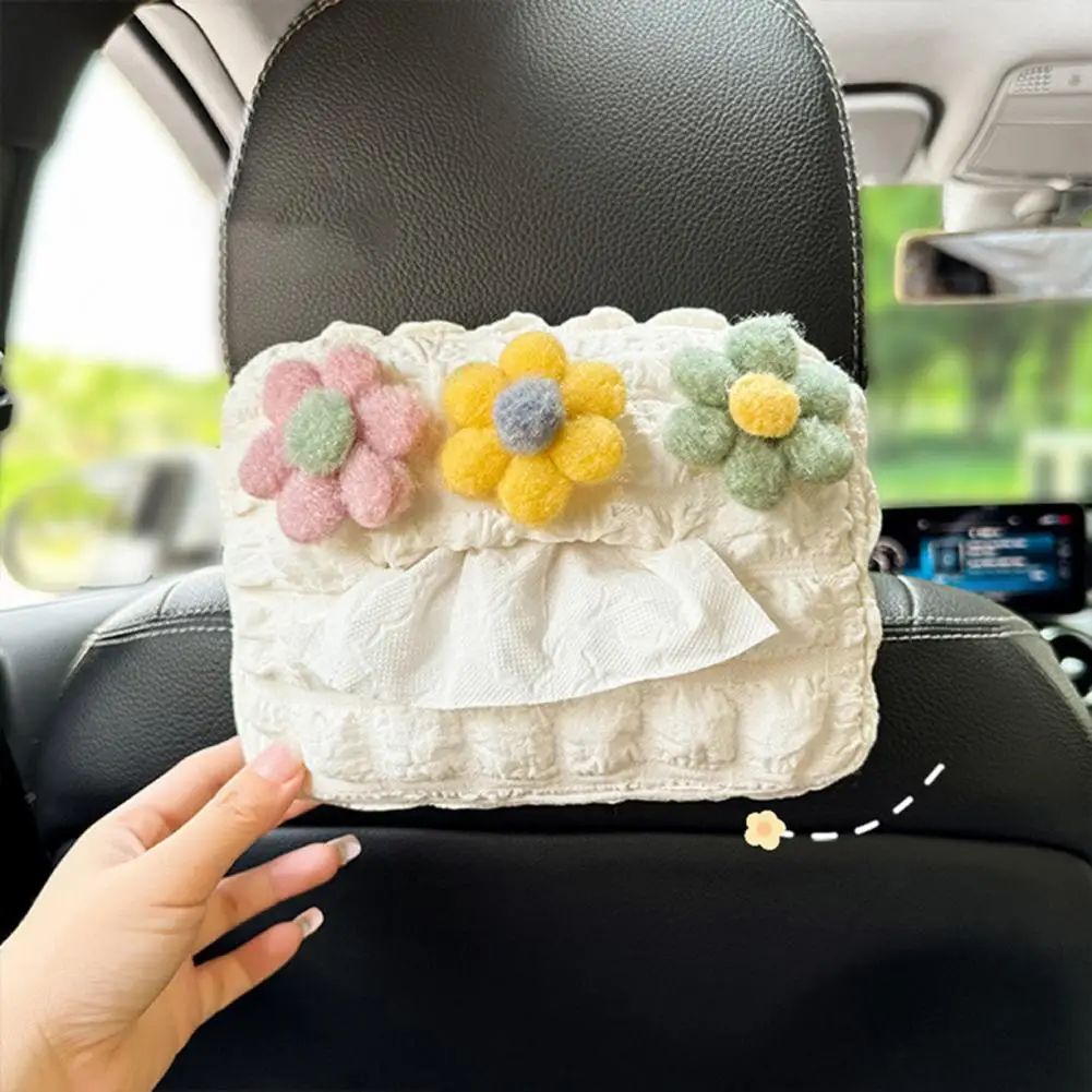 

Cute Cartoon Plush Color Flowers Car Headrest Tissue Box Paper Tower Holder Auto Visor Hanging Organizer Styling Car Accessories