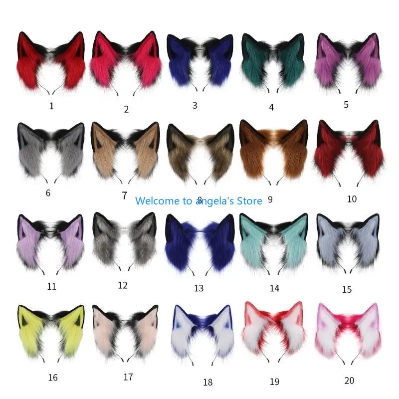 X4yc feito à mão orelhas gato bandana cor sólida peludo pelúcia animal cabelo hoop anime vestido festa cosplay traje para o