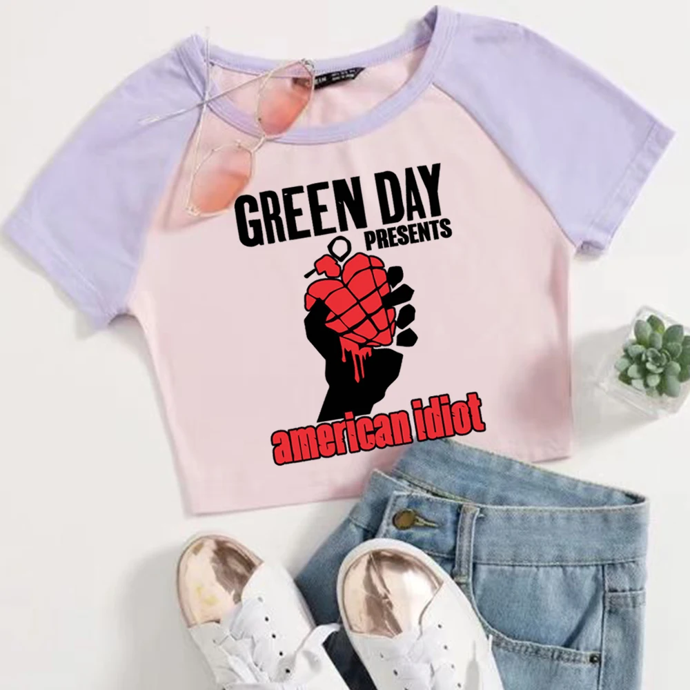 Green Day Saviors Band 2024 World Tour Woman's Crop T-Shirt Girls Fashion O-Neck Short Sleeves Shirts Music Fans Gift