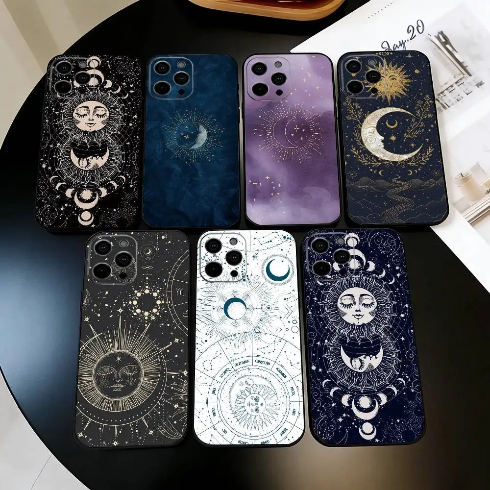 Sun Moons Star Signs Phone Case For iPhone 17, 16,15,14,13,12,11 Plus,Pro Max, Others Soft Black Cover