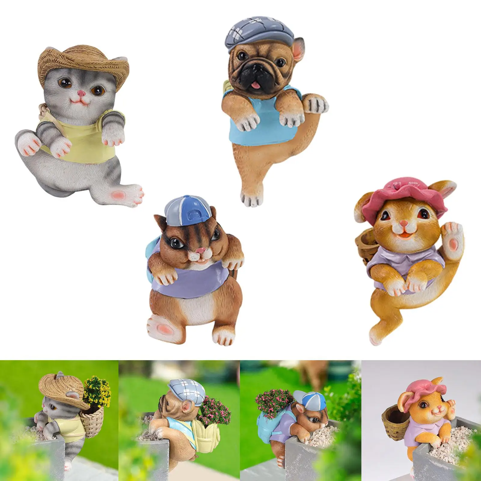 Climbing Animal Figurine Pots Vase Hugger Resin Sculpture Cute Planter Pot Hanger for Terrarium Bonsai Decor Multipurpose