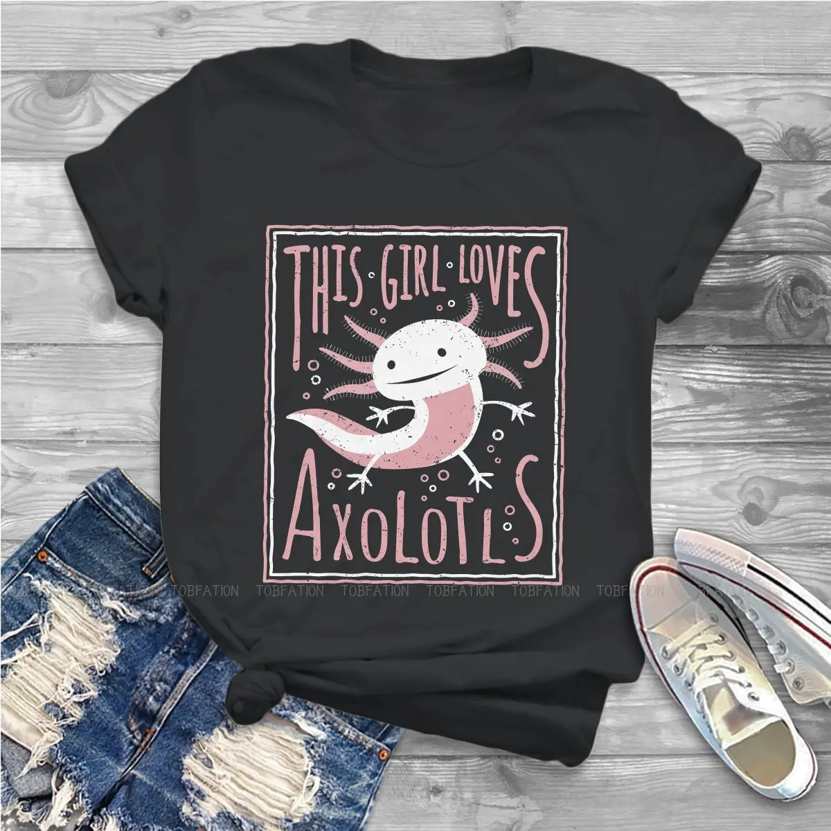 Axolotl Lover Girls T Shirt Girl Loves Female Tops Graphic Funny Tees Ladies 4XL Cotton Tshirt