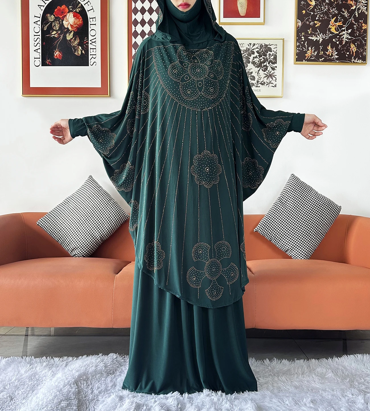 Two Piece Set Jilbab Prayer Clothes Muslim Abaya Set Women Prayer Garment Dress Hijab Long Khimar Skirt Sets Islamic Ramadan