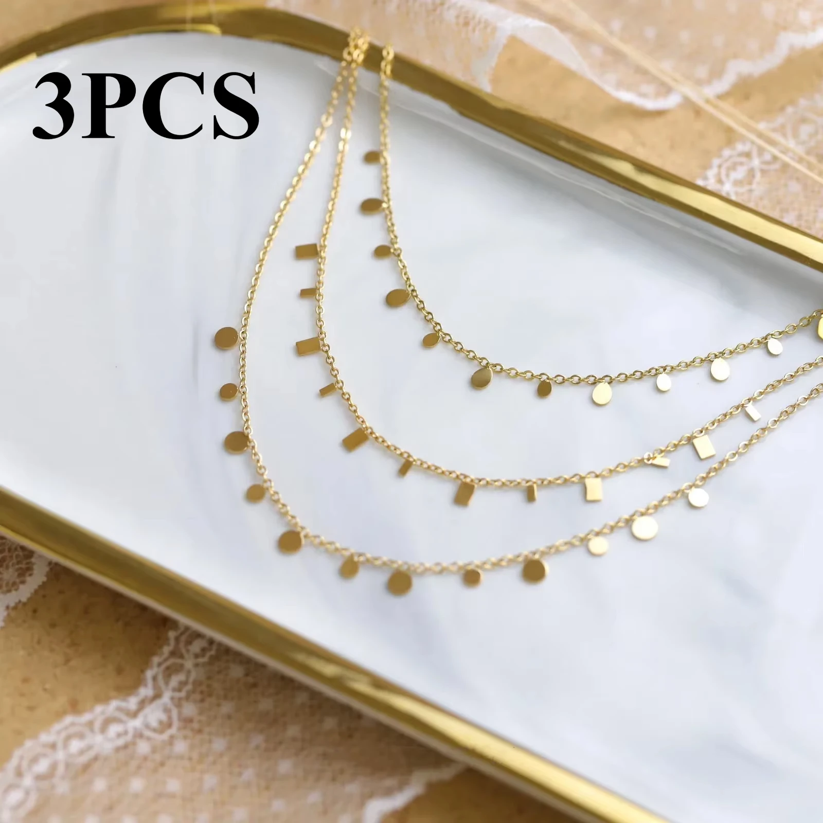 

3 шт. 목걸이 Круглое ожерелье из титановой стали для девочек Простая цепочка на ключицы на шею Ювелирные аксессуары для женщин Подарок на день рождения