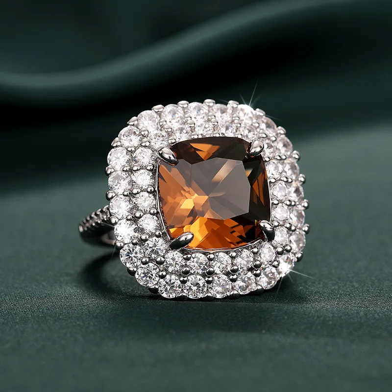 Luxurious Stars Embellished with Broken Zircon Sparkling Jewelry, High-end Style Square Fat Geometric Design Ins Jewelry Ring