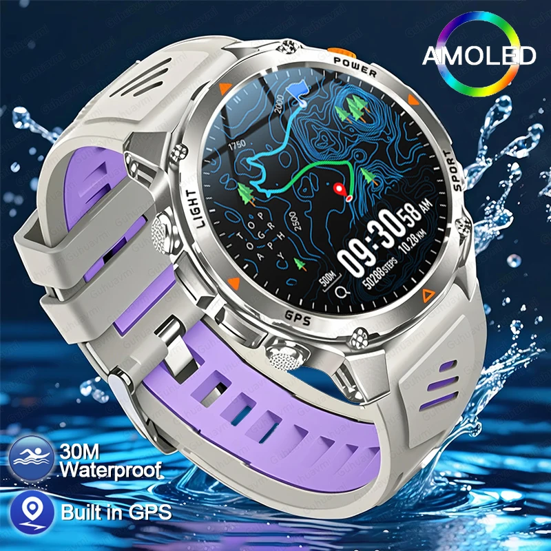 

GUHUAVMI 2025 оригинальные военные GPS-позиции 1,46 "Сумные часы мужские 3ATM водонепроницаемый компас 540 мАч Bluetooth вызов умные часы