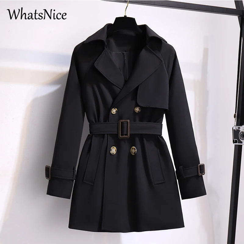 Coreano Double Breasted com Cinto Chique Trench Coat Feminino para As Mulheres Novas Senhoras Do Escritório De Moda Solto Outwear Designer Blusão