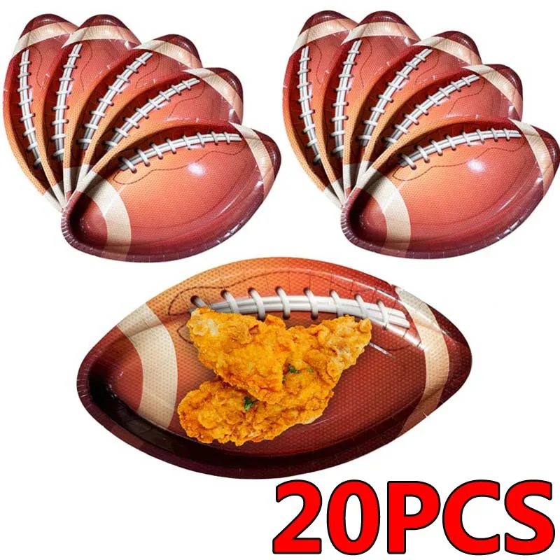 20Pcs/set Football Paper Plates Rugby Disposable Party Tableware for Fried Chicken Potato Chips Snack Birthday Party Food Tray