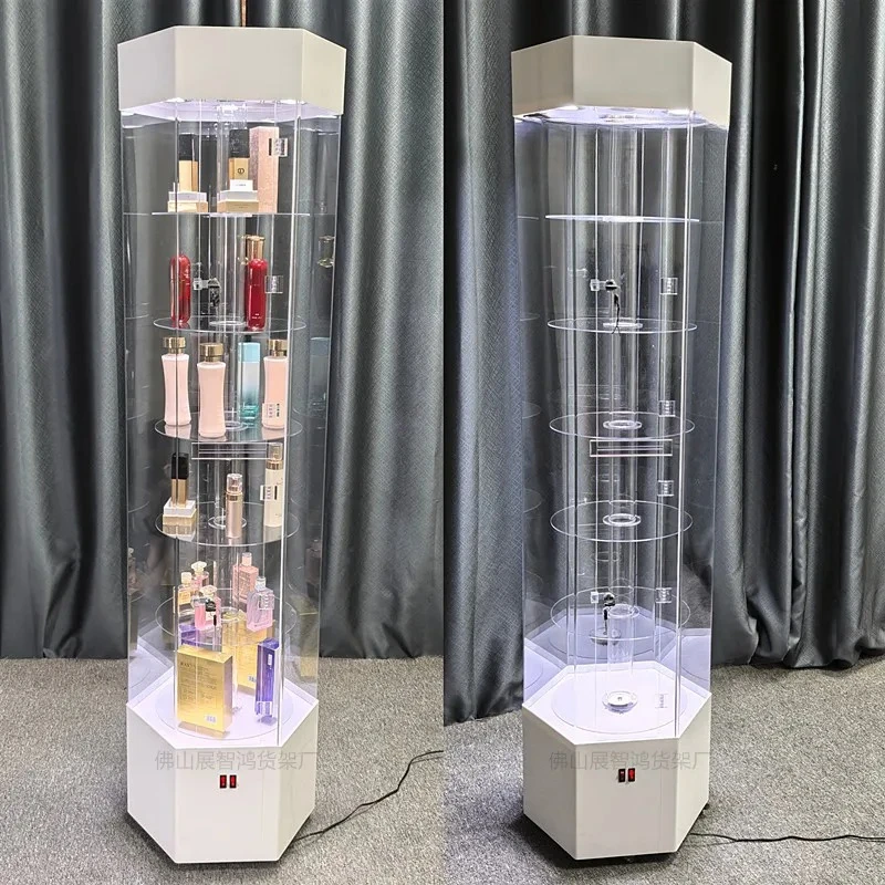 Rotating Acrylic Transparent Display Cabinet Beauty Salon Products Cosmetics Perfume Watches Jewelry Display Cabinet
