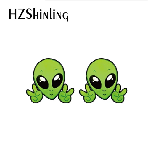 New Arrival Lovely Aliens UFO Cartoon Epoxy Acrylic Resin Stud Earrings Alien Cute Stud Earrings Handmade Gifts