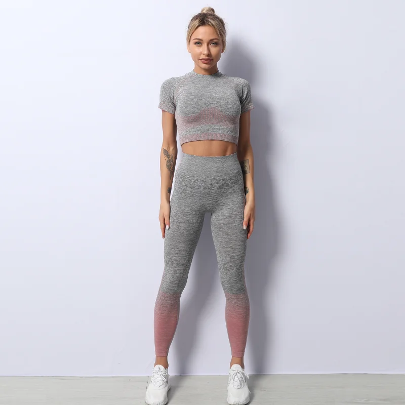 

Top Deportivo Manga Larga Mujer Two Piece Sets Womens Outifits Seamless Short Sleeve Crop Tops Sports Leggings Set