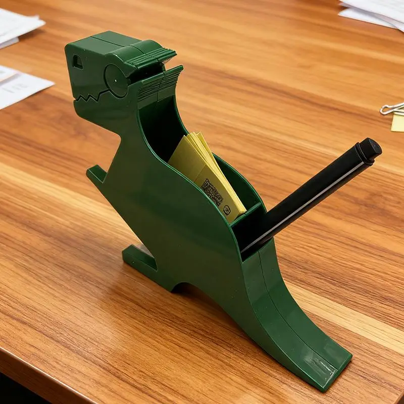 حامل ملاحظات لاصق لسطح المكتب، حامل بطاقات عمل إبداعي على شكل ديناصور أخضر، منظم، ديكور مكتبي ممتع. #3