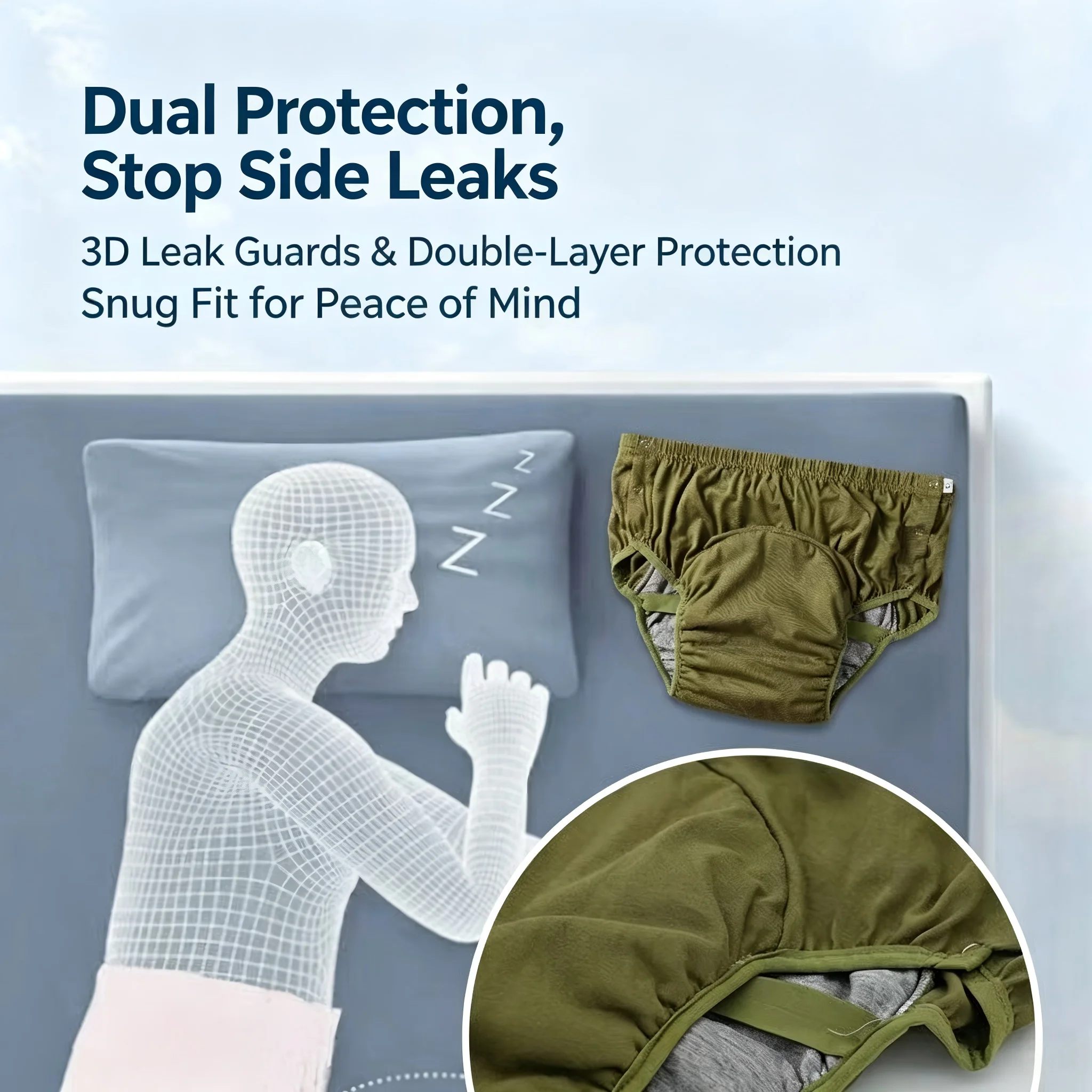 Reusable Pure Cotton  Incontinence Underpants Side Snap Buttons Waterproof High Absorption Skin Friendly Anti Leakage Elder Care