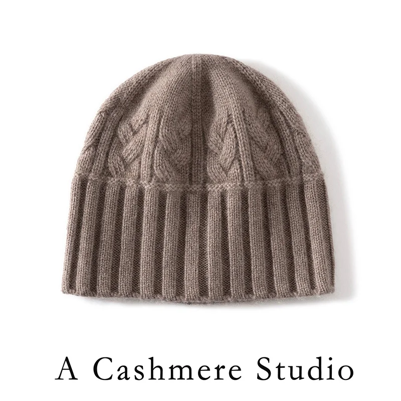 100% hochwertige Kaschmirmütze für Damen, weiche, warme Wintermütze, gestrickte, lässige Outdoor-Mütze in Unifarbe mit geripptem Twist-Muster. – Detail 8