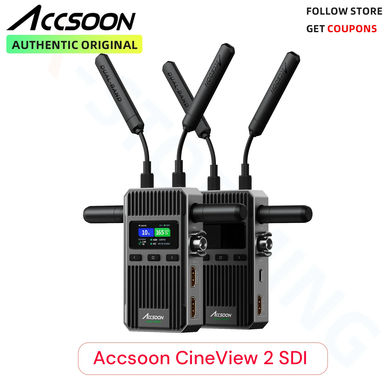 Accsoon CineView 2 SDI Wireless Video Transmitter& Receiver, Dual-Band 1500ft Range 50ms Latency, HDMI SDI UVC Livestreaming