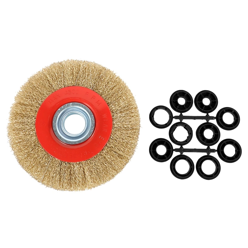 1Pcs 8 Inch 200Mm Steel Flat Wire Wheel Brush With 10Pcs Adaptor Rings For Bench Grinder Polish