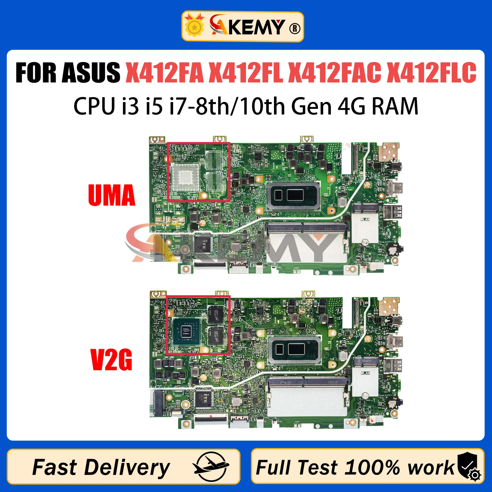 

AKEMY X412F Mainboard For ASUS X412FA X412FL X412FAC X412FLC X412FJ A412F F412F Laptop Motherboard I3 I5 I7 8th/10th CPU 4G-RAM