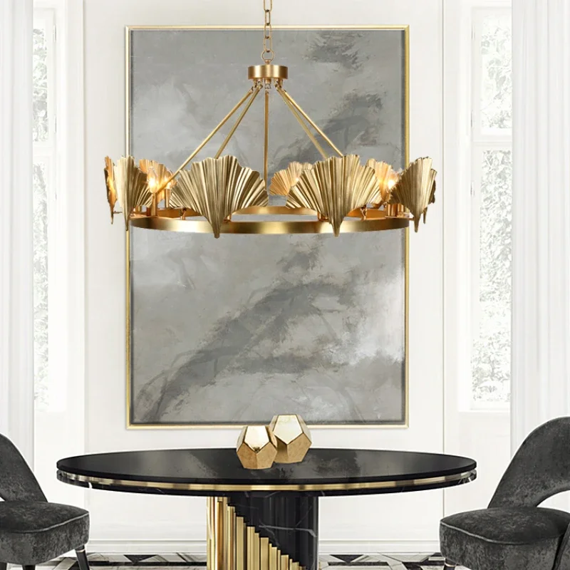 

New Design Chinese Style Living Room 10 Lights Antique Brass Ginkgo Leaf Chandelier Farmhouse