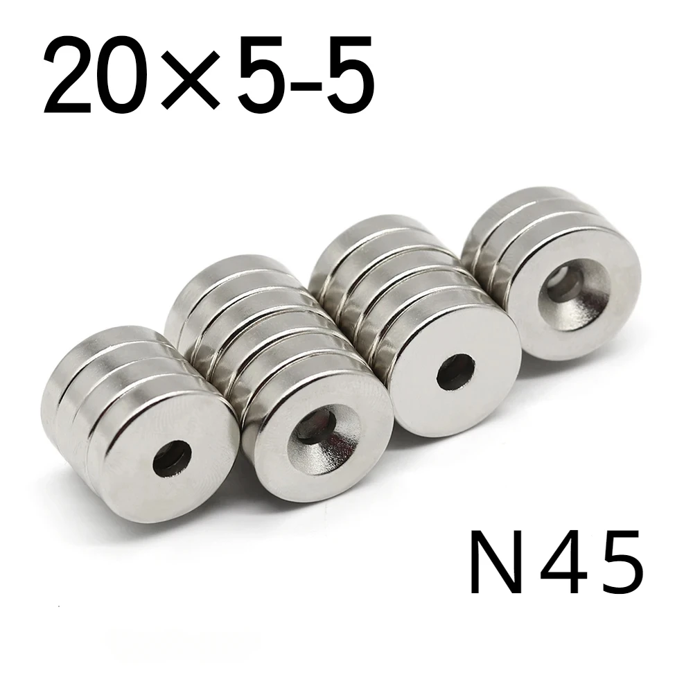 20x5-5 N45 NdFeB Hole 5 Neodymium generate Magnet Super Powerful Ebike Round Countersink  Disc Magnetic Ring Screw Strong