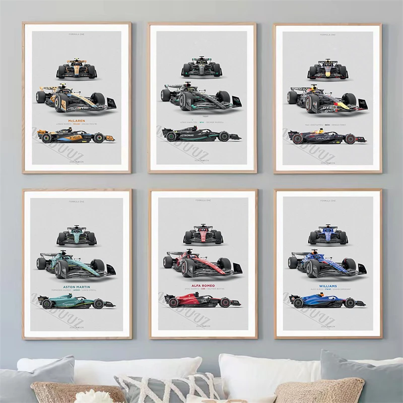 F1 2023 Season Team Racing Car Poster Aesthetics Motorsport Helmet Formula One Grand Prix Track Canvas Wall Art Mural Room Decor