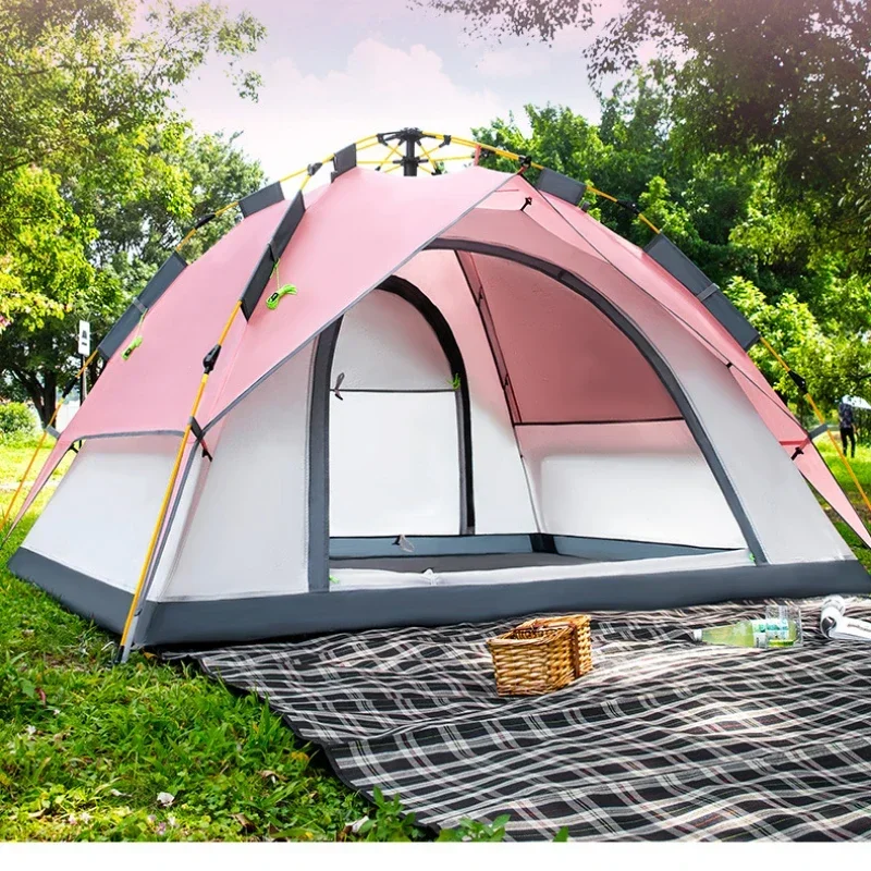 

Outdoor Tent Fully Automatic Portable Tent Family Picnic Camping No-build Quick-open Pink Tent