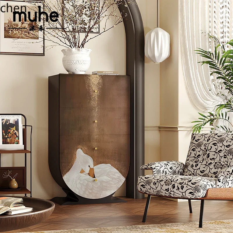 HT French light luxury high-end solid wood four-chest cabinet, bedroom, sofa, drawer cabinet, living room, entrance cabinet