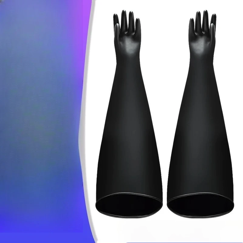Black natural latex gloves Experimental operation box gloves Long arm gloves
