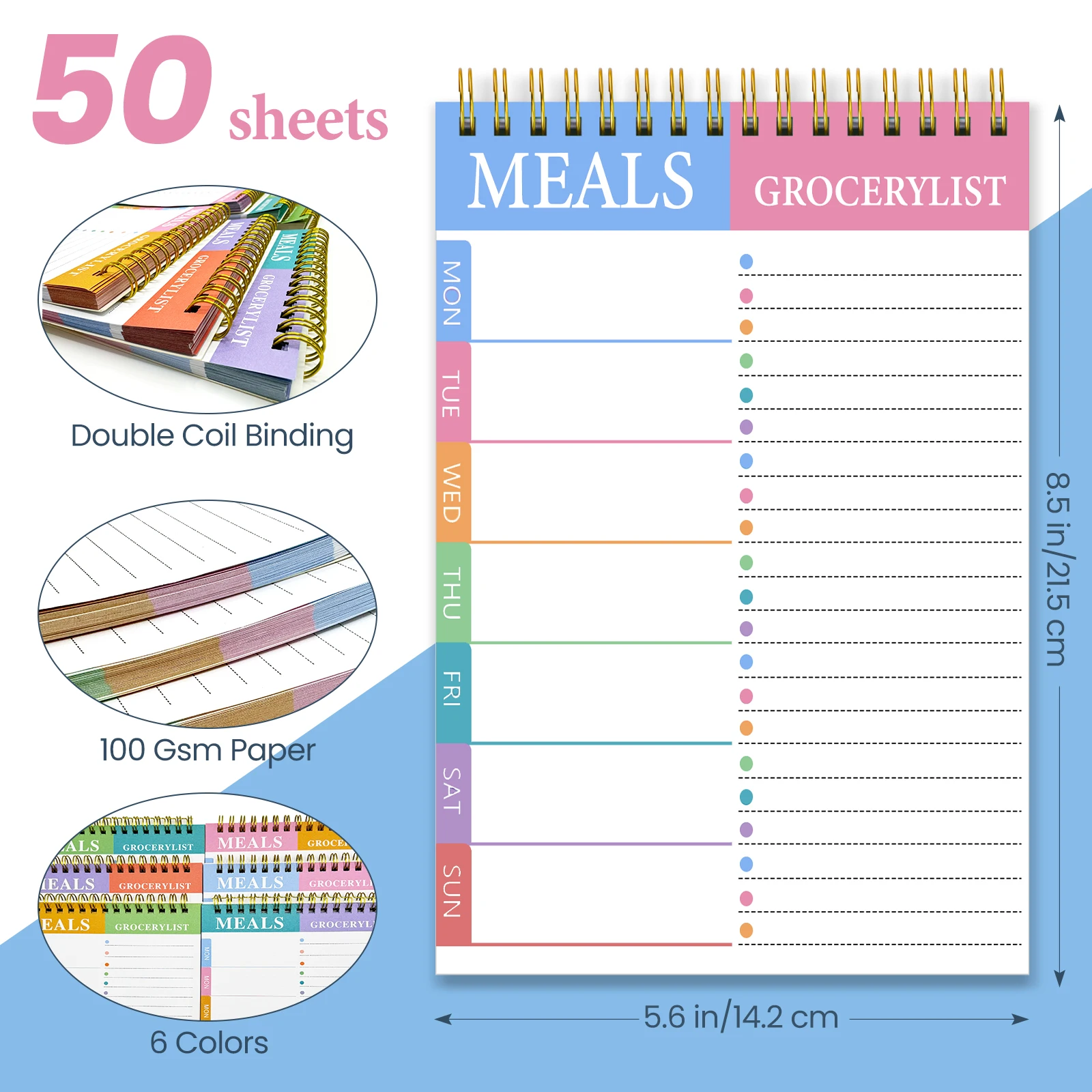 Color Health Meal Diary Notebook Agenda Planner Journal Keep Fit Color Pad Weekly&Daily Planning Notepad for Organized Diet