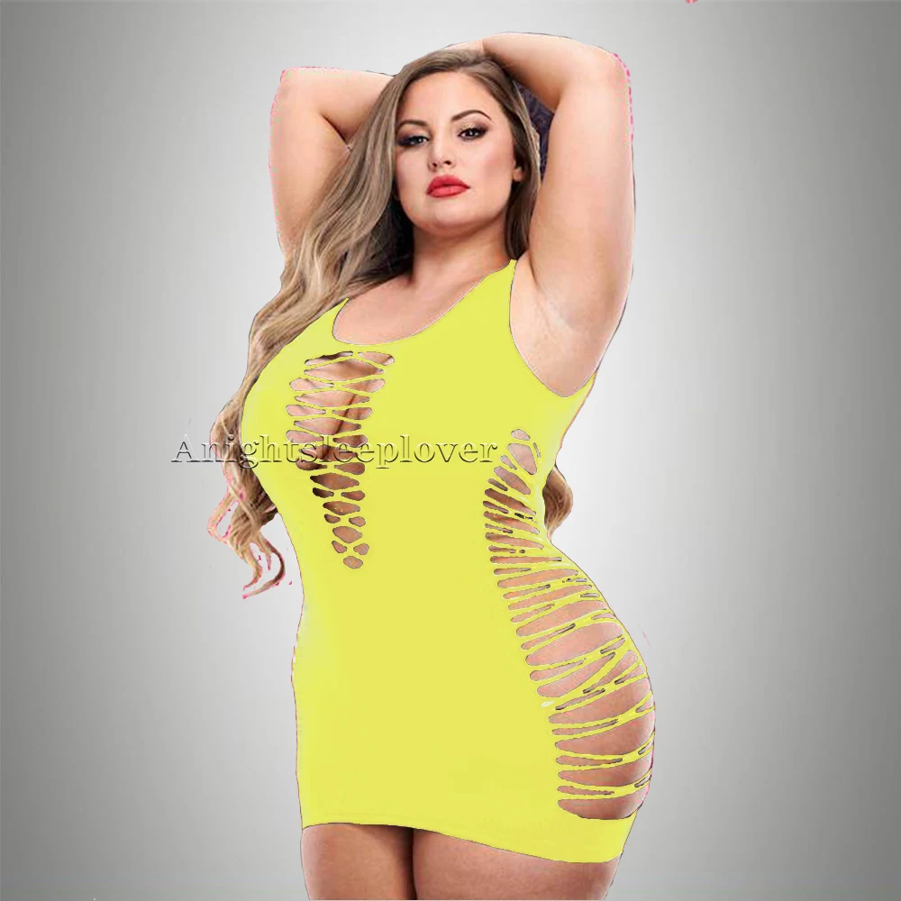 Women Sexy Clubwear Dress Fishnet Skinny Bodycon Sheath Dress Mesh Hot Erotic Teddies Transparent Night Dresses