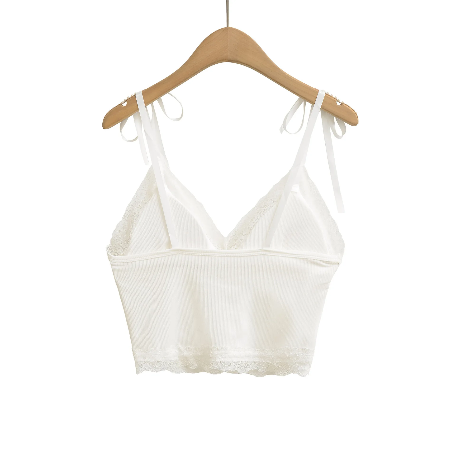 Camisole en dentelle avec coussinets de poitrine pour femmes, coupe cintrée, portable à l'extérieur, pur désir, Style fille chaude, beau nœud papillon au dos 50GD