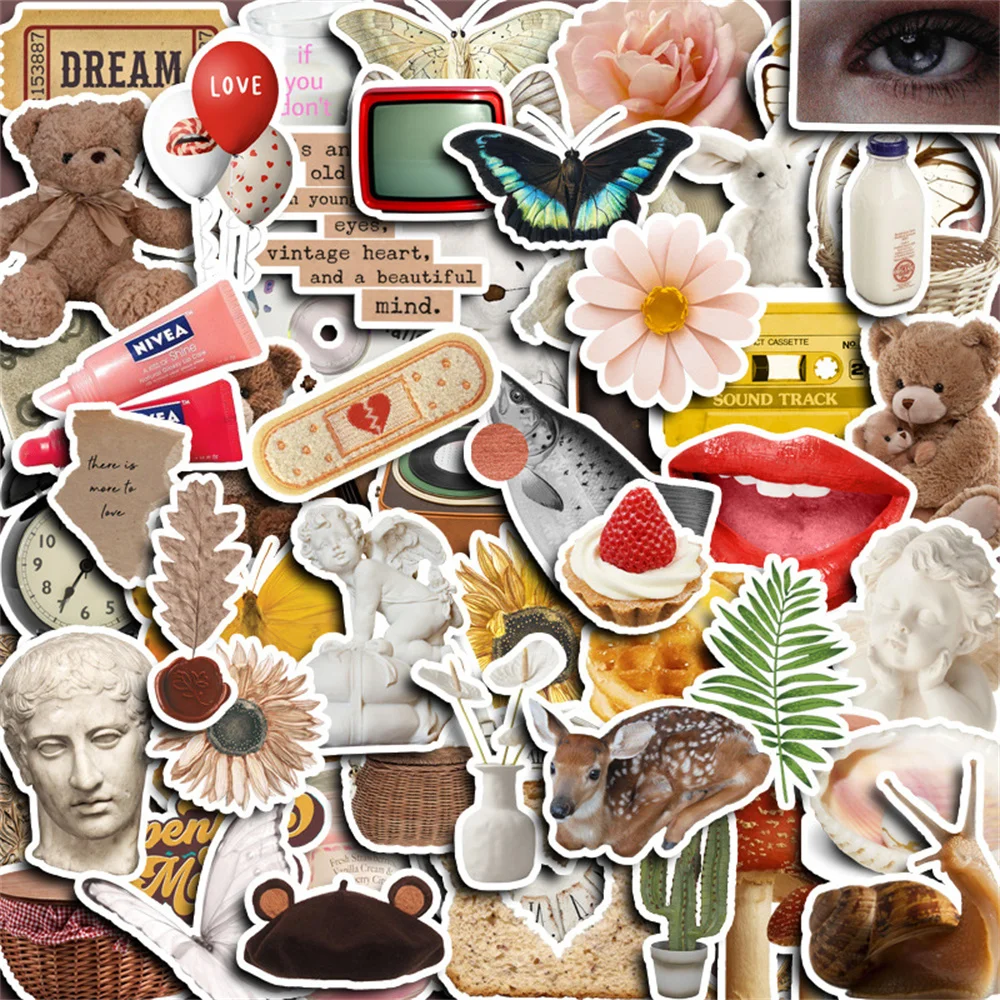 60pcs Bear Plaster Statue London Milk Tea Stickers For Scrapbook Notebooks Phone Vintage DIY Sticker Pack Craft Supplies