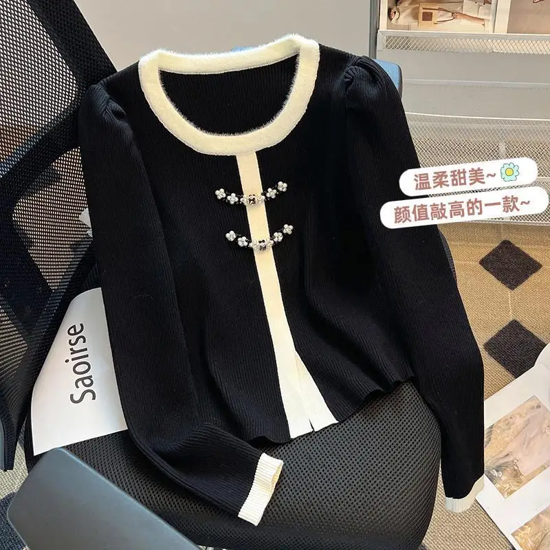 

Women Autumn New Style Long Sleeve Cardigans New Chinese Style Button Elegant Fashion Square Collar Knitted Sweater