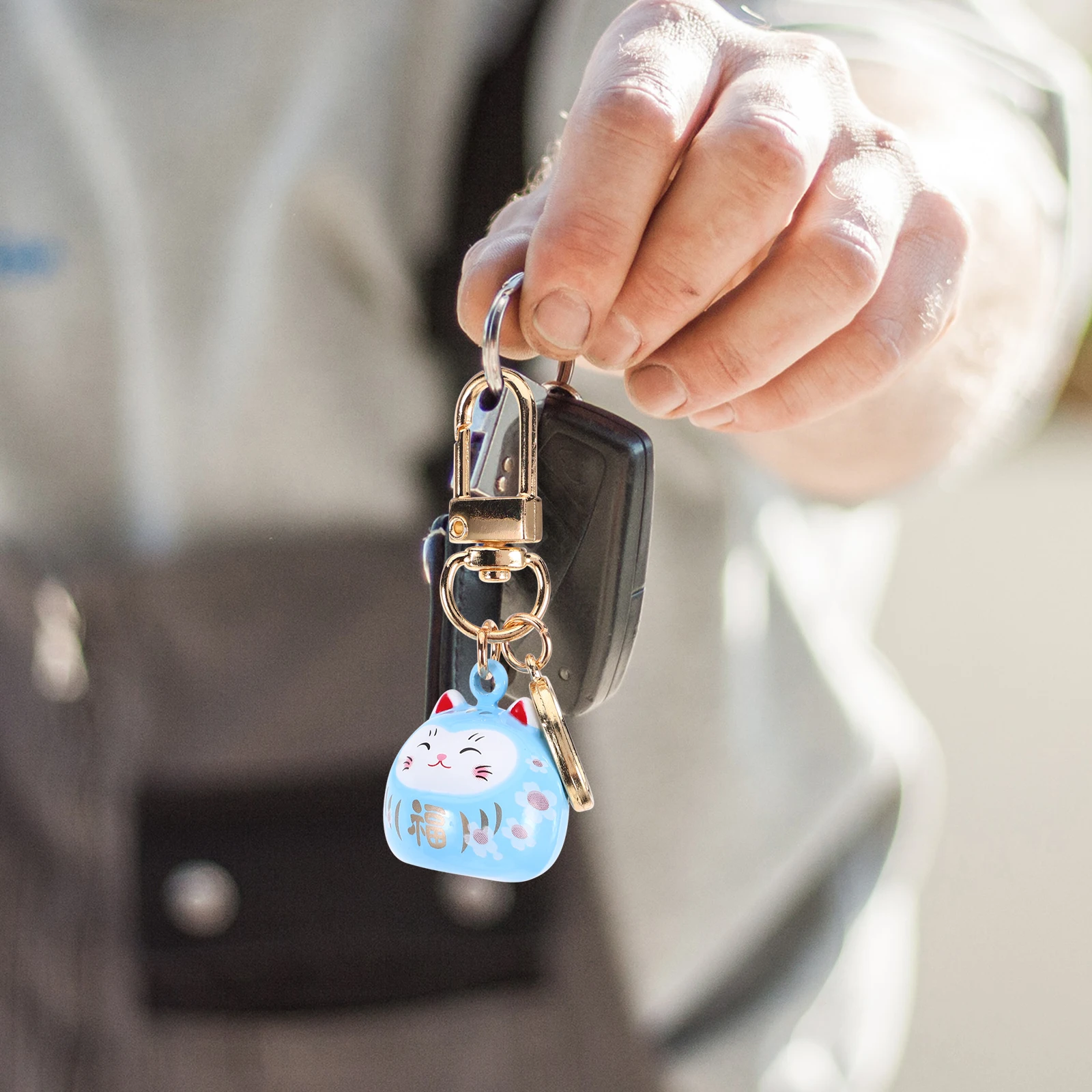 

Lucky Cat Keychain Ornament with Bell Sky Blue Japanese Phone Charms Cute Bag Accessories Versatile Use Exquisite Craftsmanship
