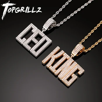 TOPGRILLZ 2022 New Customize Name Letter Pendant Necklace Full Micro Pave Cubic Zirconia Hip Hop Fashion Jewelry Birthday Gift