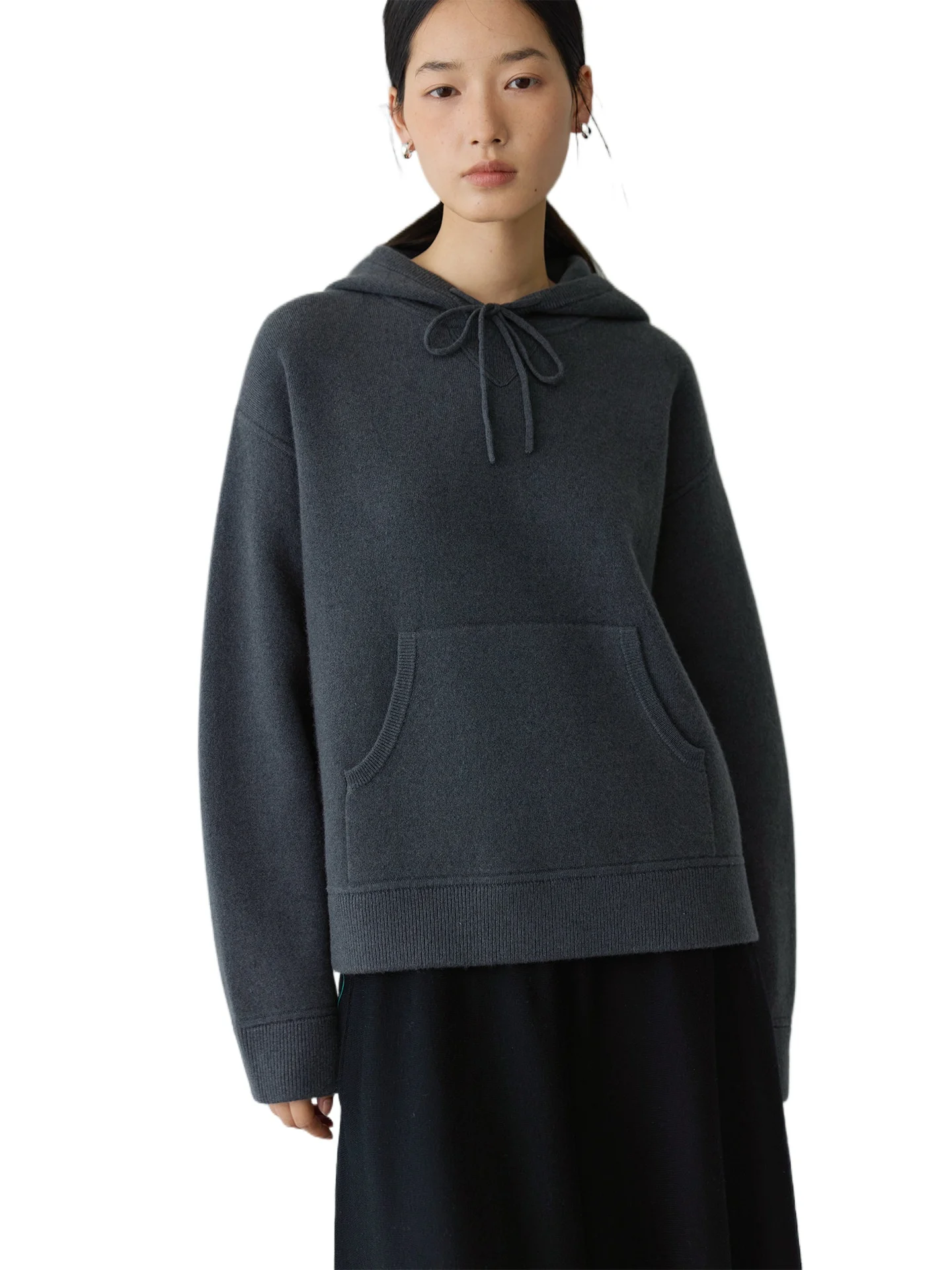 

Exceptional texture! Heavy industry double-sided dense woven heavy-duty Consinee AU pure cashmere knitted hooded sweater