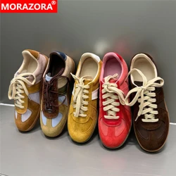 MORAZORA 5 Colors Ins Brand Suede Leather Women Sneakers Lace Up Mixed Color Flat Shoes Spring Summer Casual Flats Female