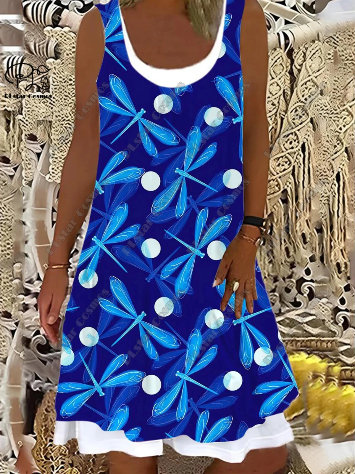 PLstar Cosmos 3D Printed Retro Pattern Women's Sleeveless Dress Summer Casual Beach Dress Holiday Style Collection S-27