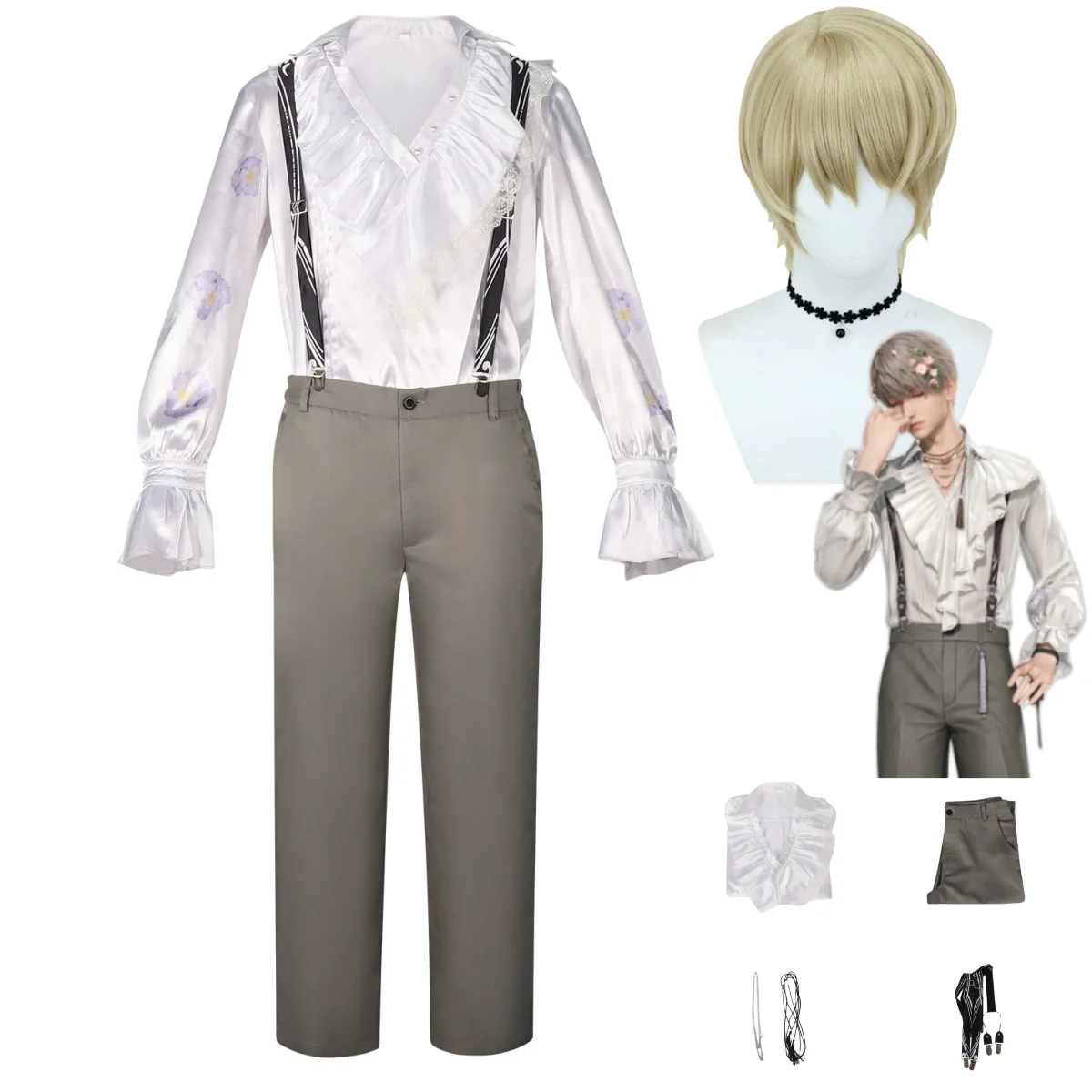 

Game Love and Deepspace Xavier Shenxinghui Cosplay Costume Spring and Flower Outfit Vintage Shirt Wig Man Carnival Party Suit