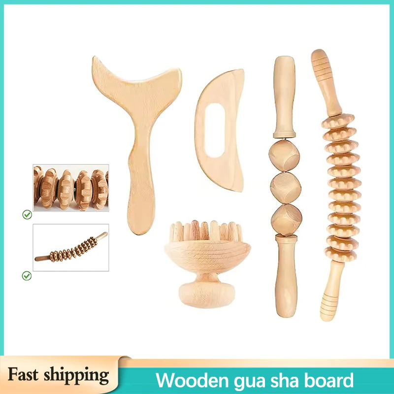 Wood Therapy Massage Roller Lymphatic Drainage GuaSha Tool for Full Body Pain Relief Anti Cellulite Fascial Massage