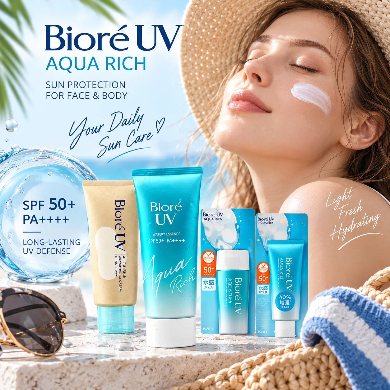 Japan Biore Water Skin Memory Sunblock Cream SPF50+ Face Body Sunscreen Anti UV Moisturizing Waterproof Face Body Sunblock Cream
