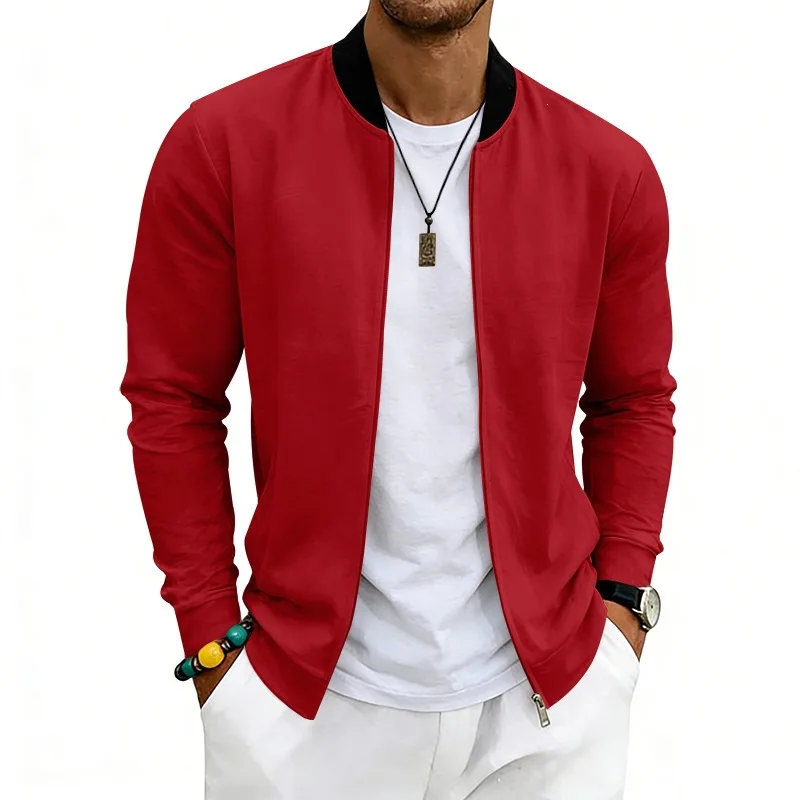 2026 cross-border spring and autumn thin retro men's simple flying stand-up collar zipper baseball jacket cardigan wholesale