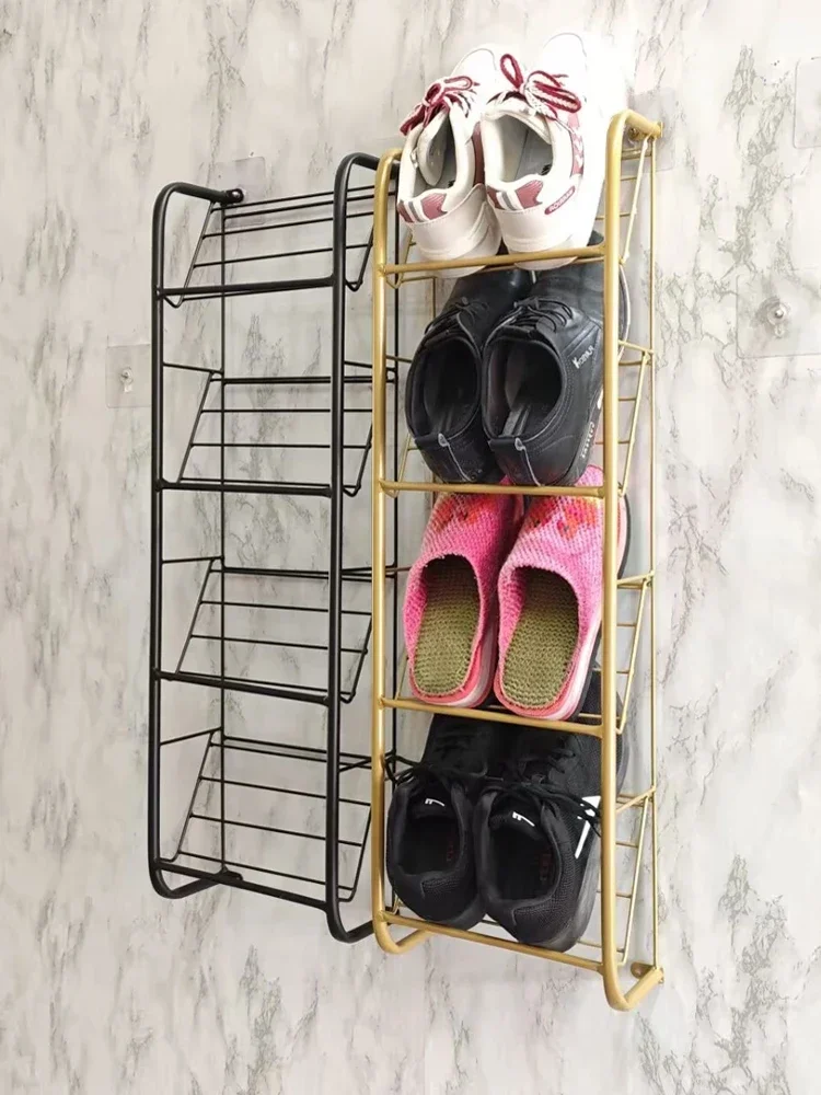 Wall-mounted Shoe Rack Ultra-thin Multi-layer Iron Shoe Organizer Non-perforated Space-saving Design for Efficient Storage