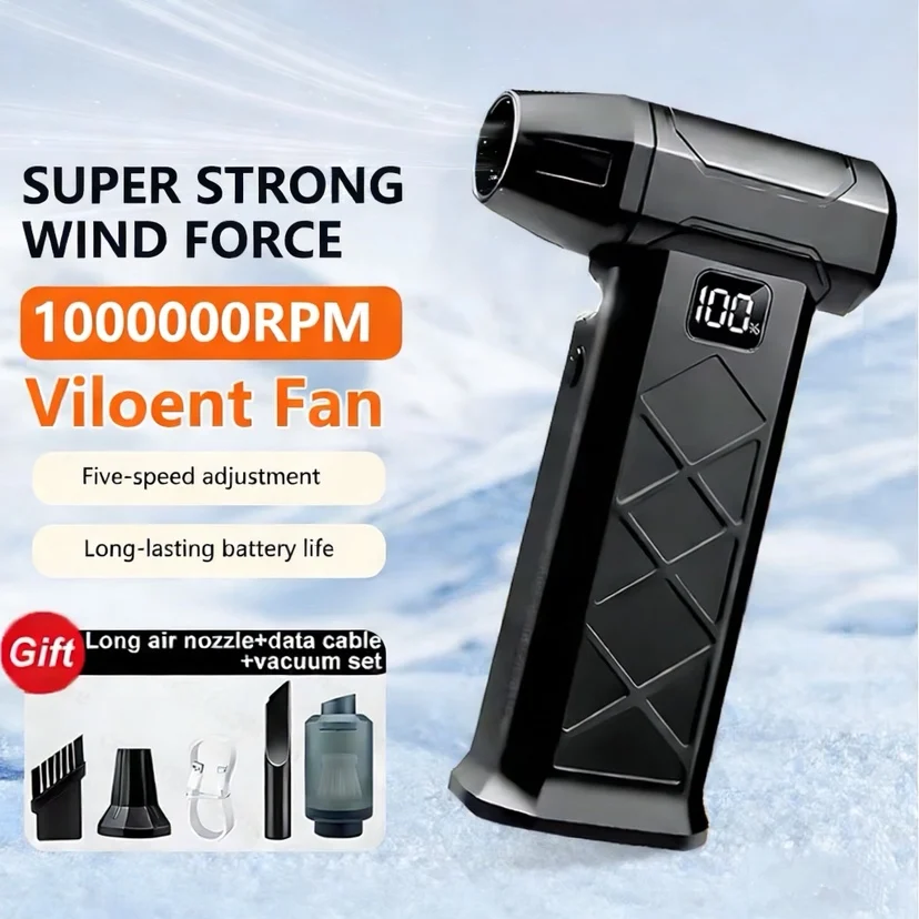 

1000000RPM Turbo Violent Fan 5 Speed Powerful Air Blower Brushless Motor Outdoor Handheld Blower Rechargeable Thrust Tool NEW
