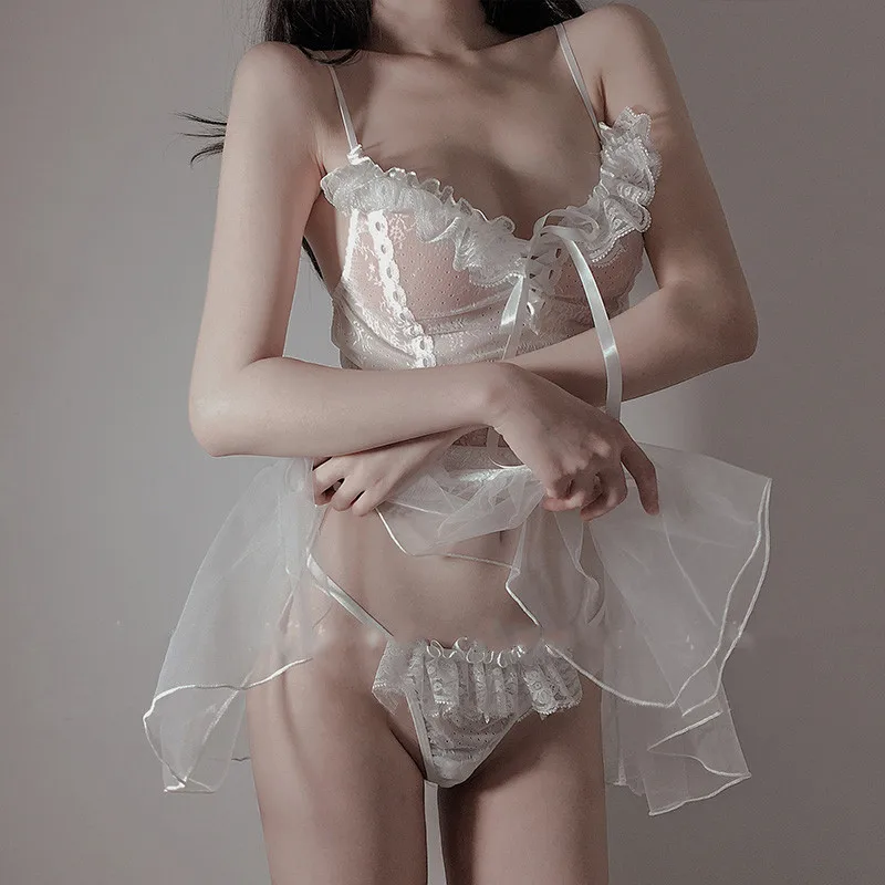 Perconsiderregain-Lingerie graphique, costume de servante, petite poitrine sans décollage, séduisante et sexy, dentelle, chemise de nuit de femme de