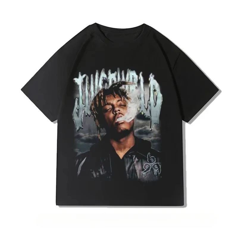 Streetwear JuiceWRLD American Rap Retro Trendy Brand Pattern  Short-sleeved Hip-hop Loose T-shirt Mens Women Clothes Top Vintage