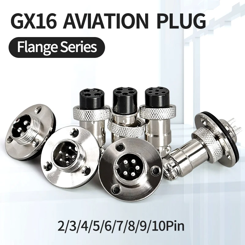 

10sets GX16 with 3 Hole Flange Aviation Connector XLR 16mm 2 3 4 5 6 7 8 9 Pin Female Plug Male Chassis Mount Circular Socket